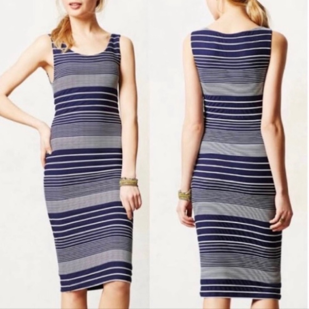 Maeve Anthropologie Edisto Blue White Stripe Strap Bodycon Dress Size M